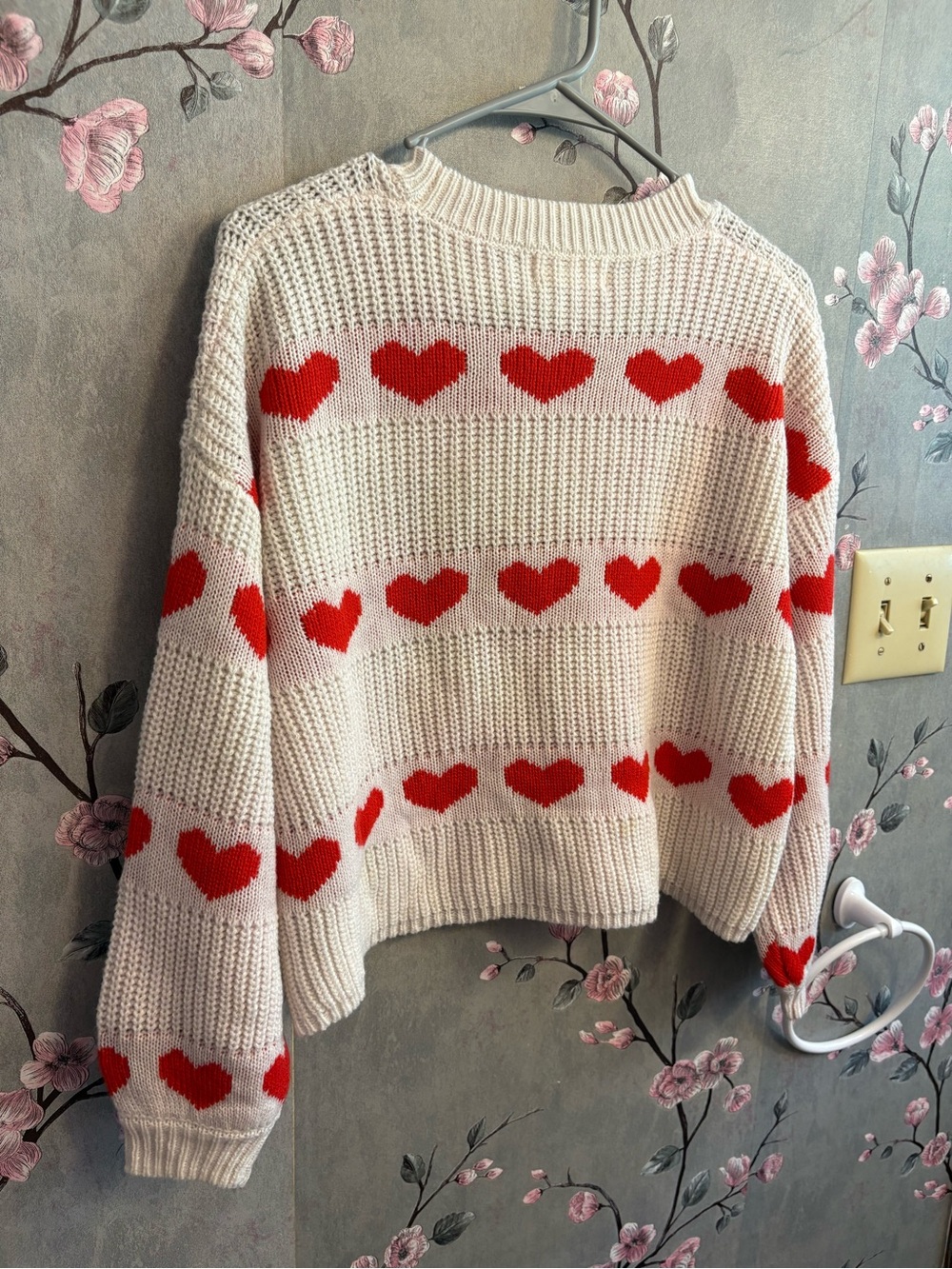 Jessica Simpson Cream Sweater with Red Heart Stripes
